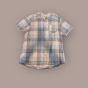 RedHead XL‎ Short Sleeve Button Down Mens Navy Tan Plaid Textured Cotton Summer
